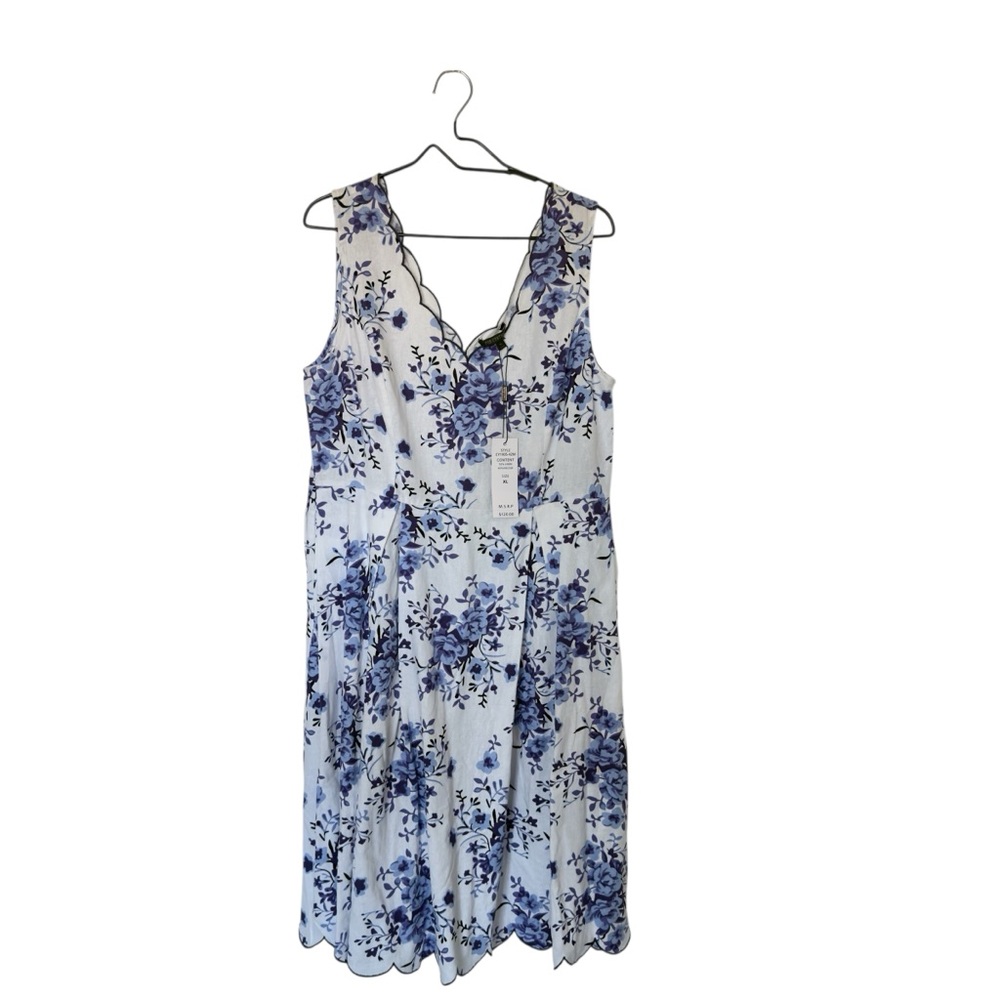 For Cynthia XL Sleeveless Scallop Trim Linen Blend Coquette Soft Girl Dress